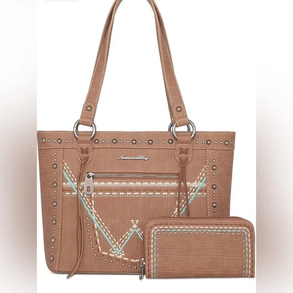 American Bling Shoulder Bags for Women Top-Handle Purse and Handbag 2 PCS Set - Picture 1 of 7